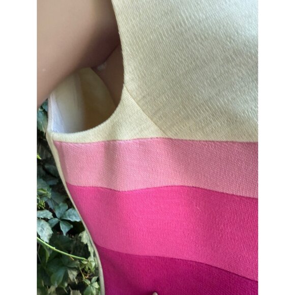 1960s Clarissa Modelle Virgin Wool Knit Shift Dress Mod Ivory Pink Chevron Sz 46 - Picture 11 of 15